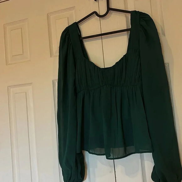 Abercrombie olive green chiffon puff long sleeve blouse  Sz S - Picture 9 of 16